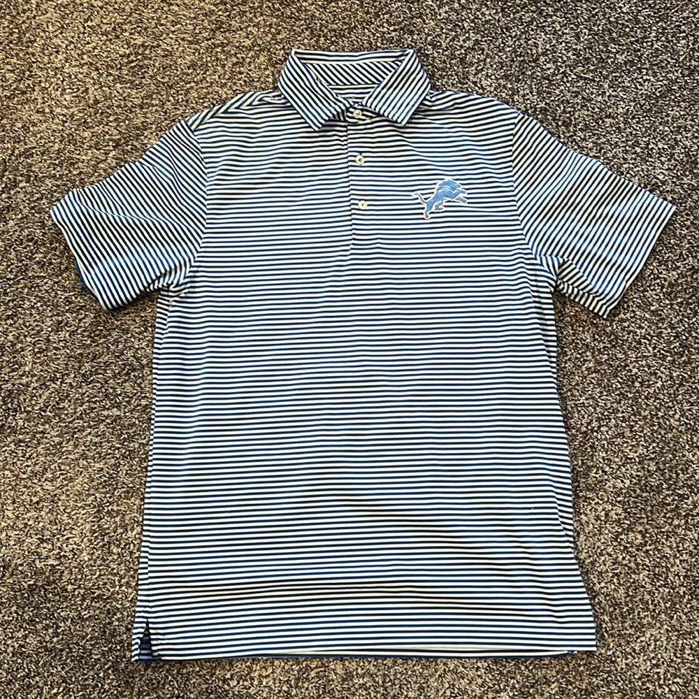 Vineyard Vines Performance Striped Blue Polo - Detroit Lions - Medium